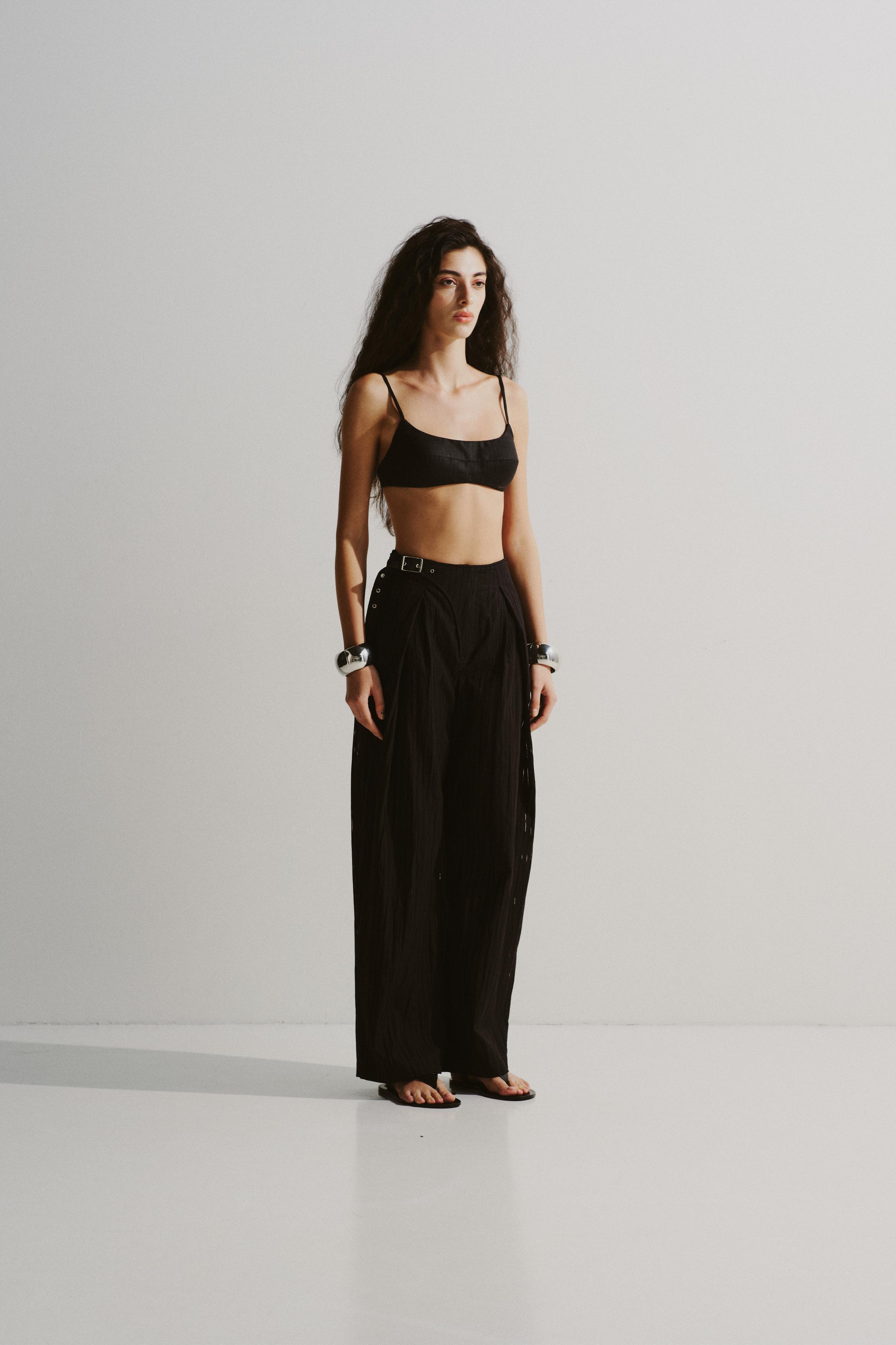 Strap-Detail Pleated Trousers
