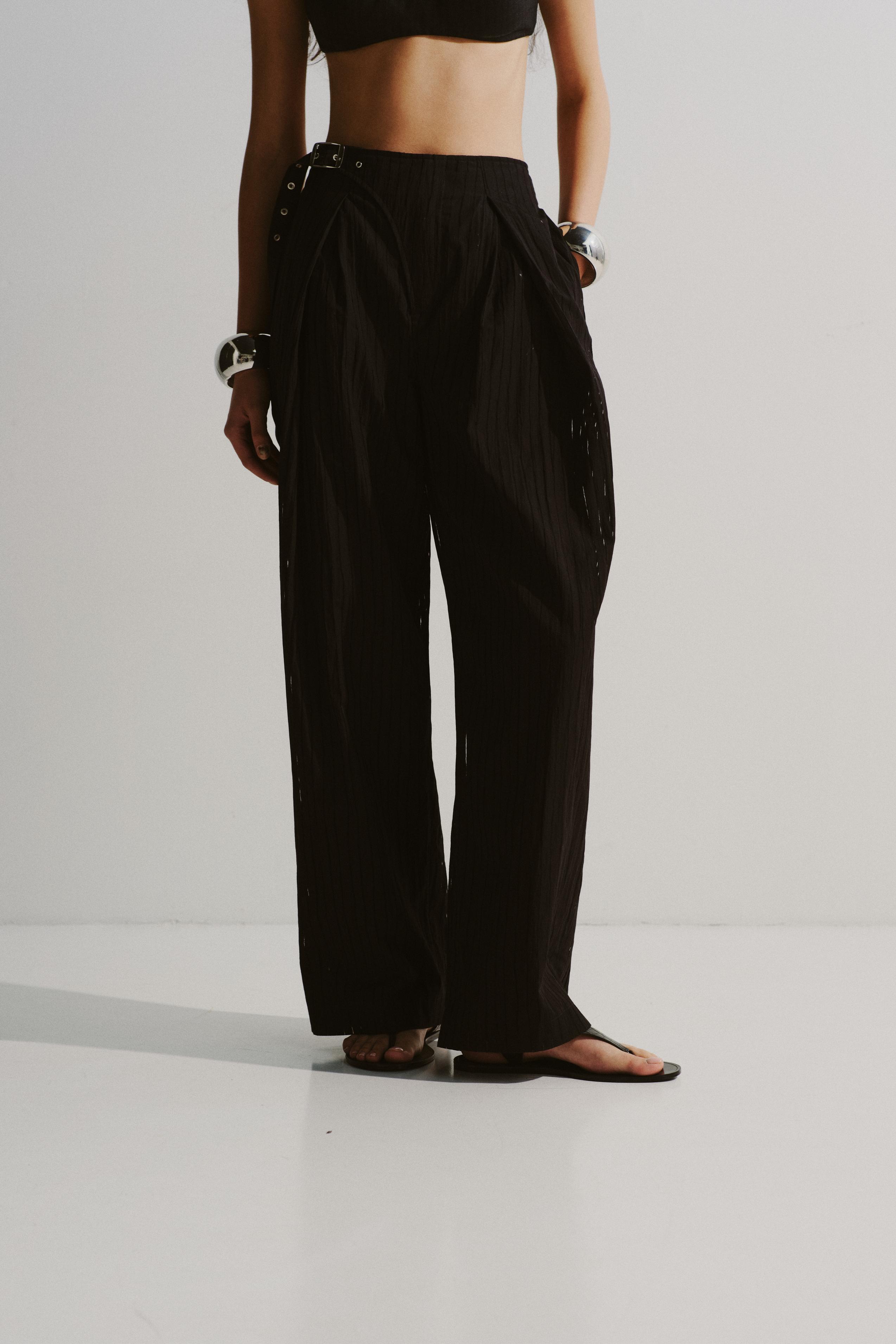 Strap-Detail Pleated Trousers