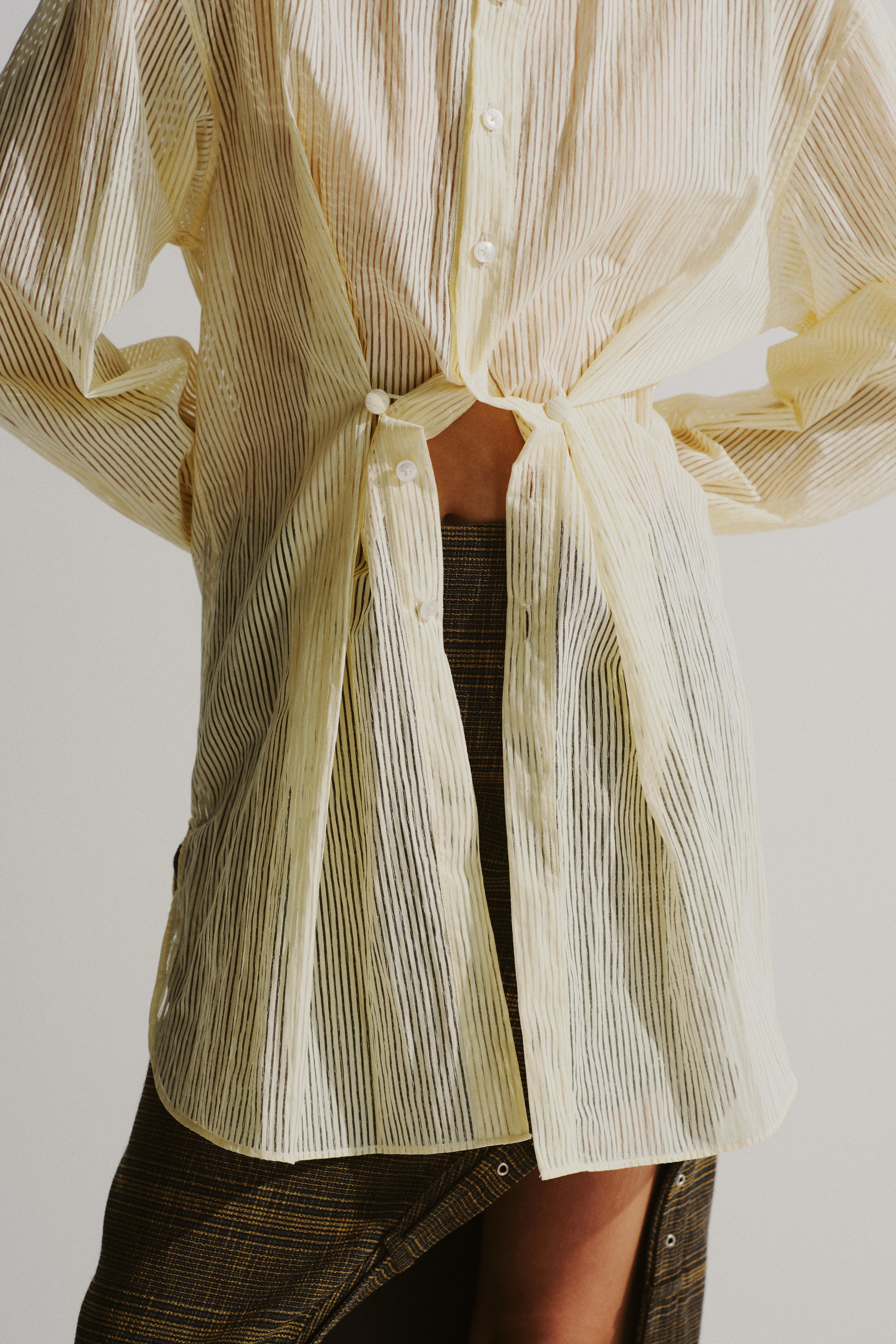 Draped-Waist Striped Shirt