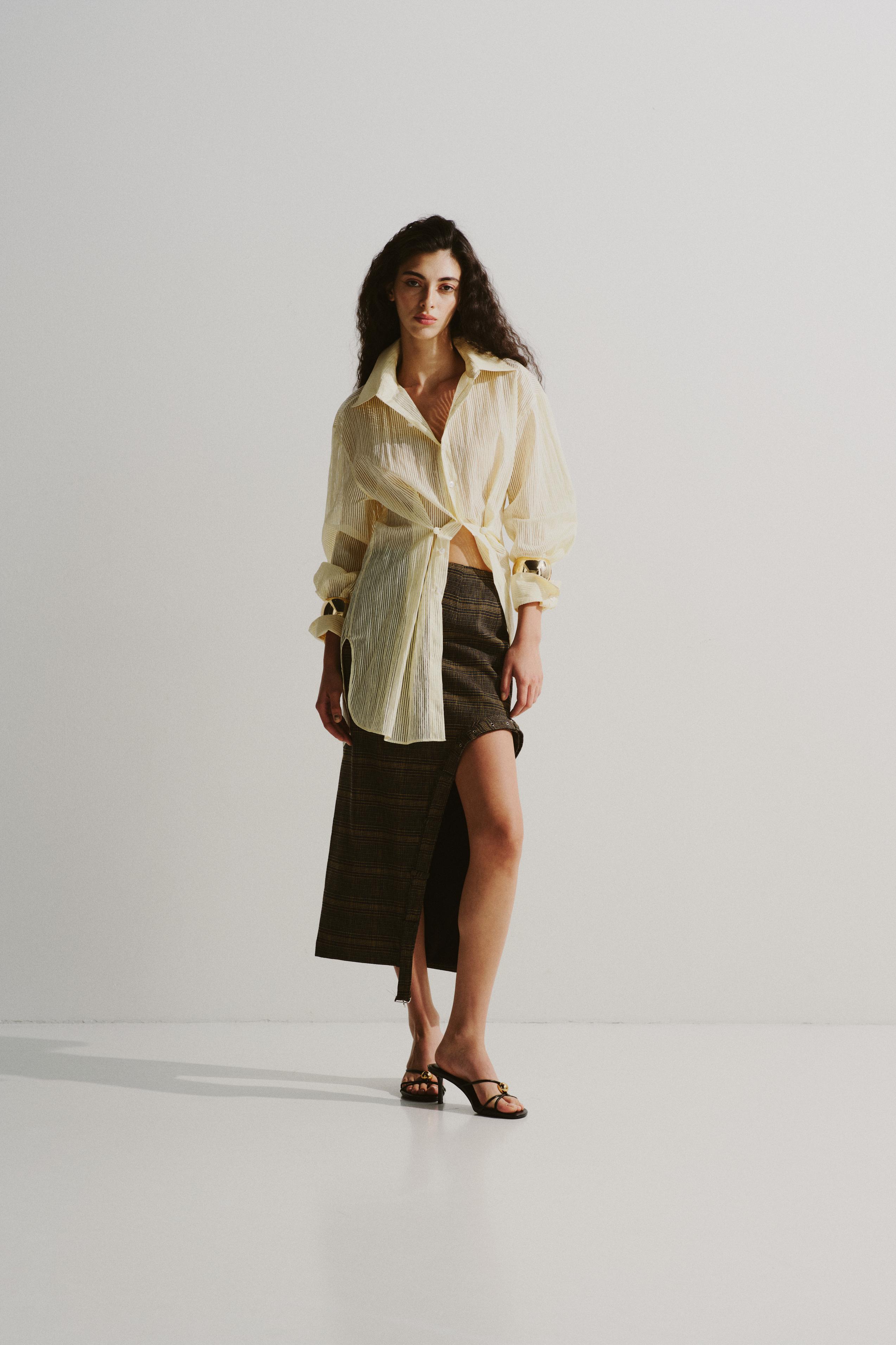 Draped-Waist Striped Shirt
