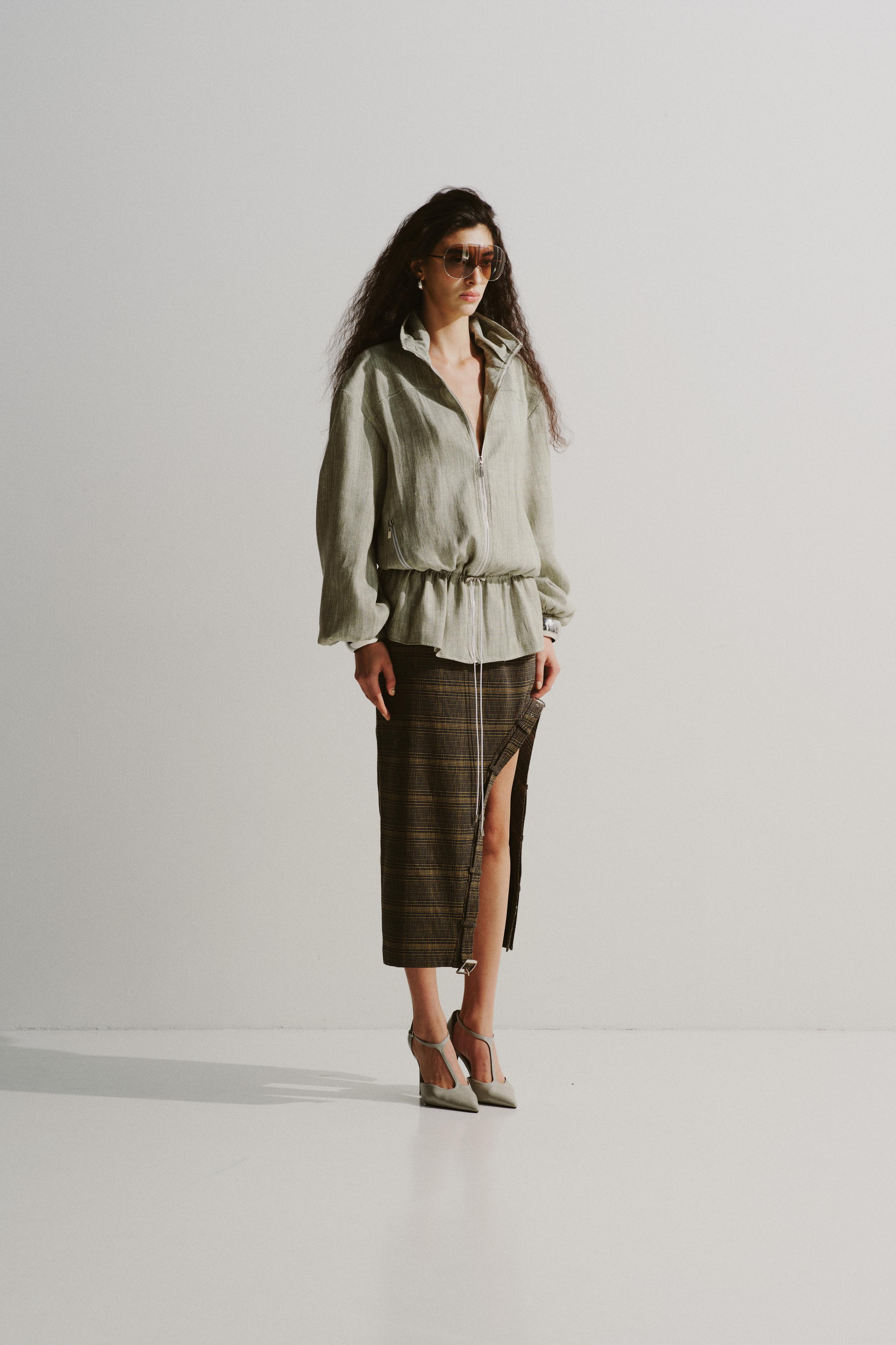 Funnel-Collar Drawstring Jacket