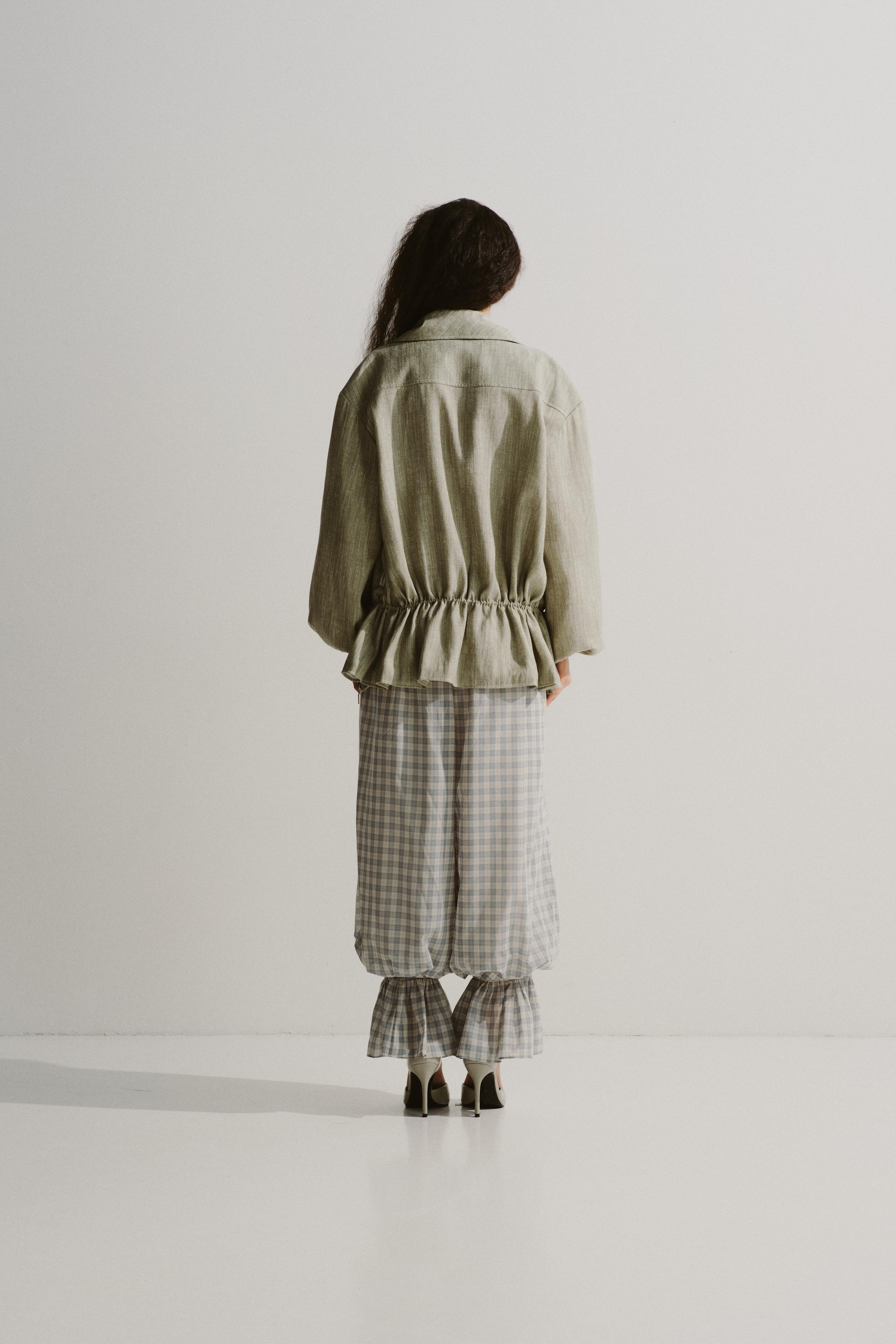 Gingham Balloon Ruffle Pants