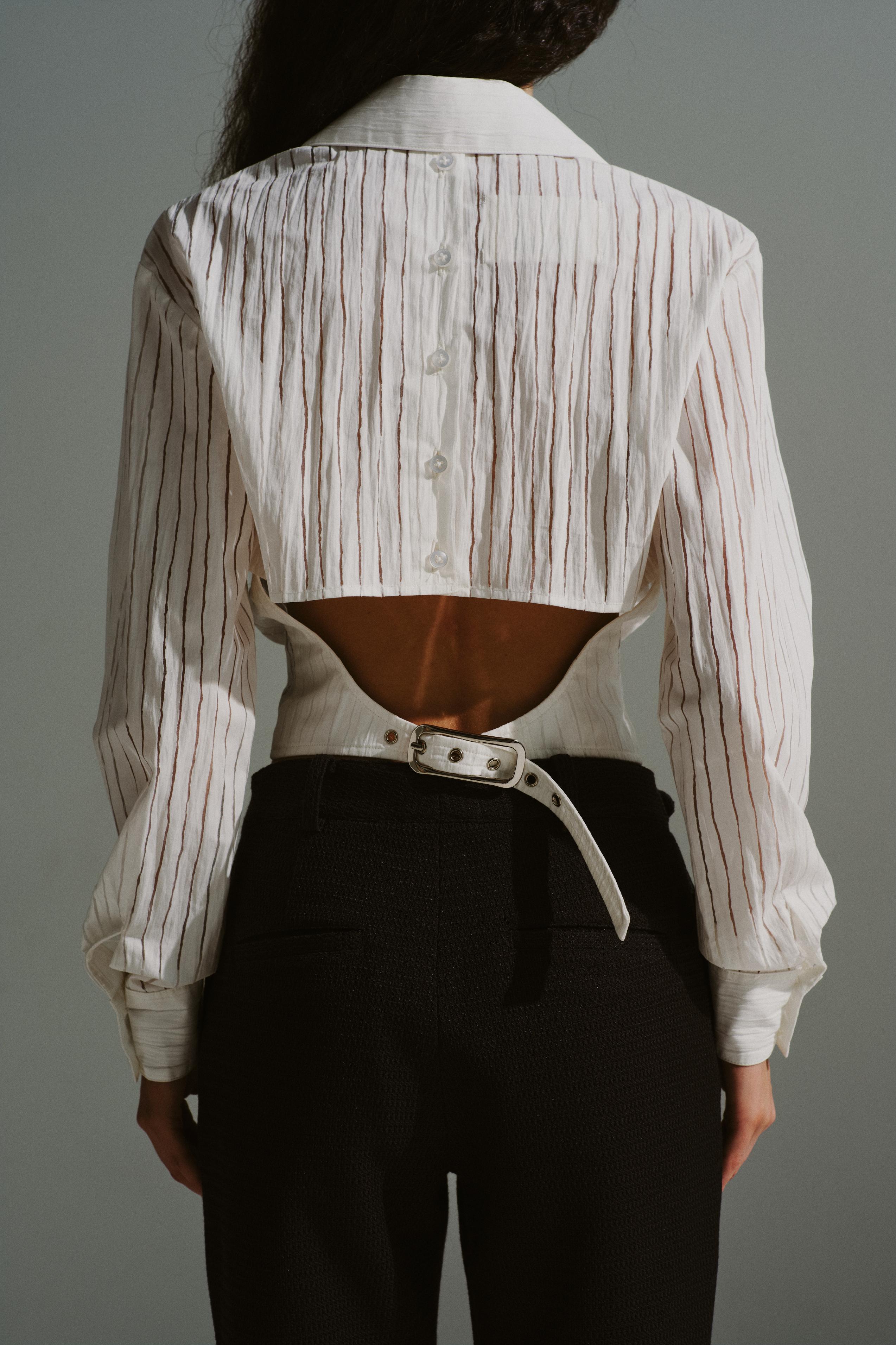 Belted Open-Back Shirt