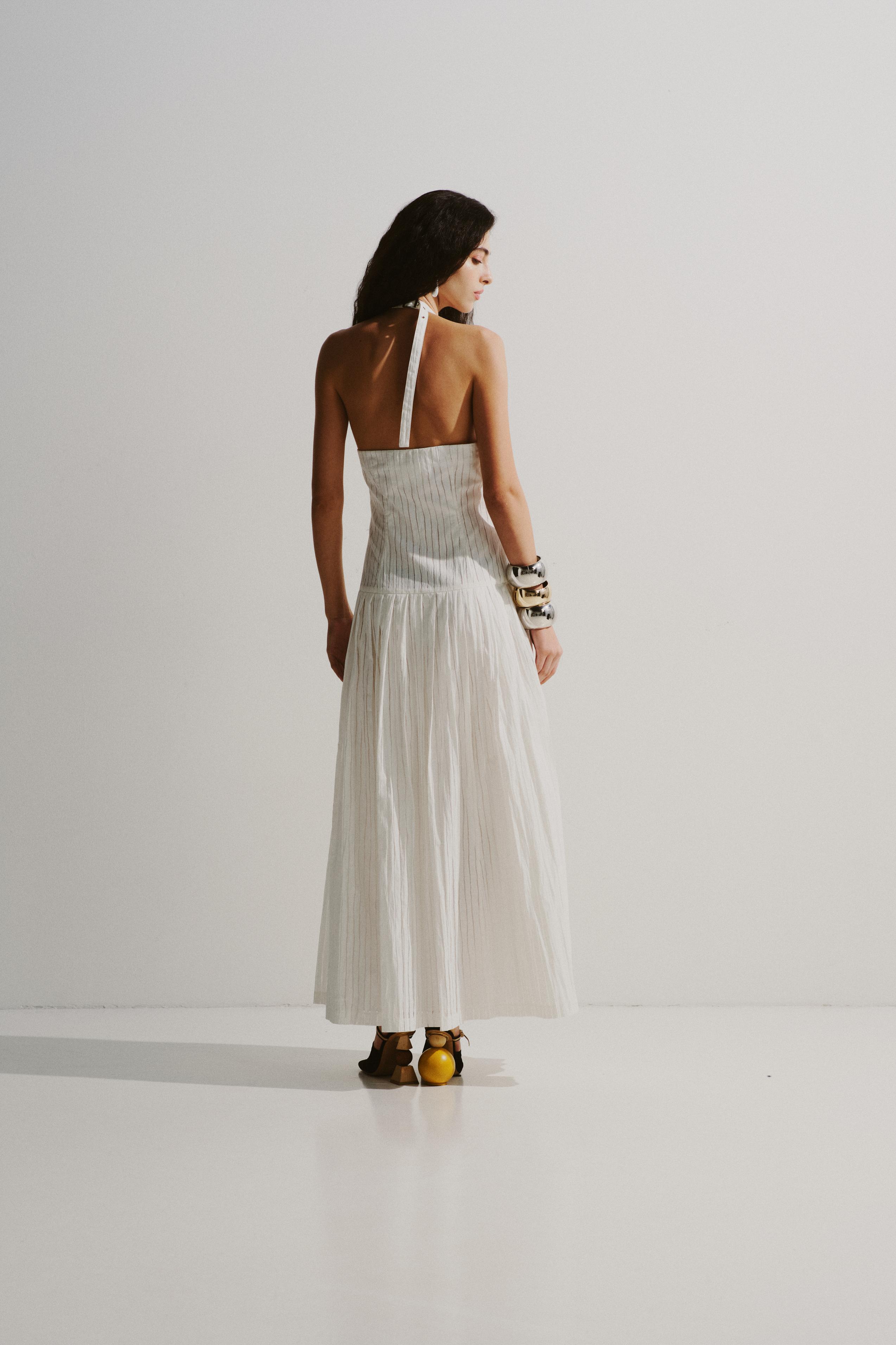 Pleated Halter Midi Dress