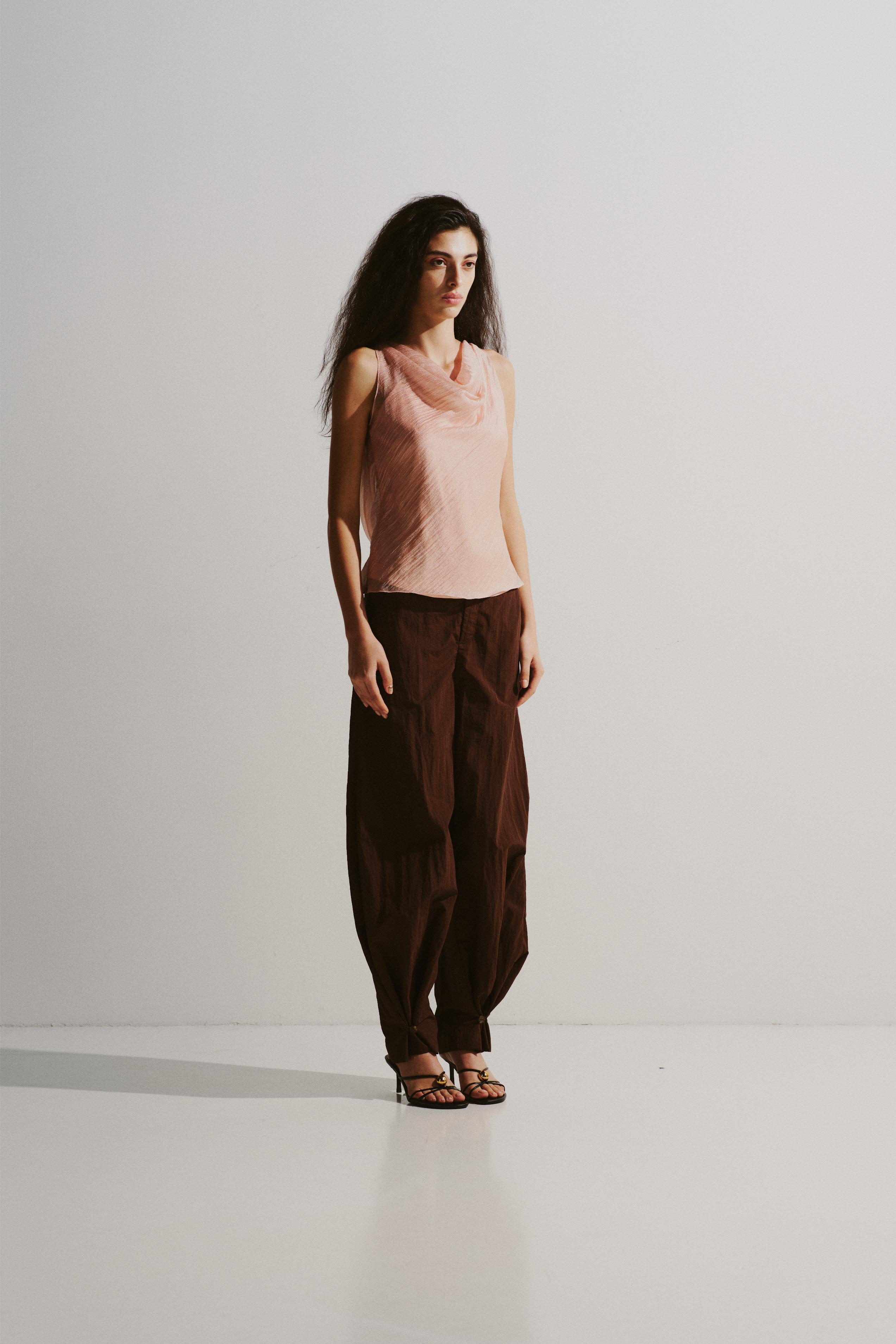 Blush Draped Cowl Neck Top