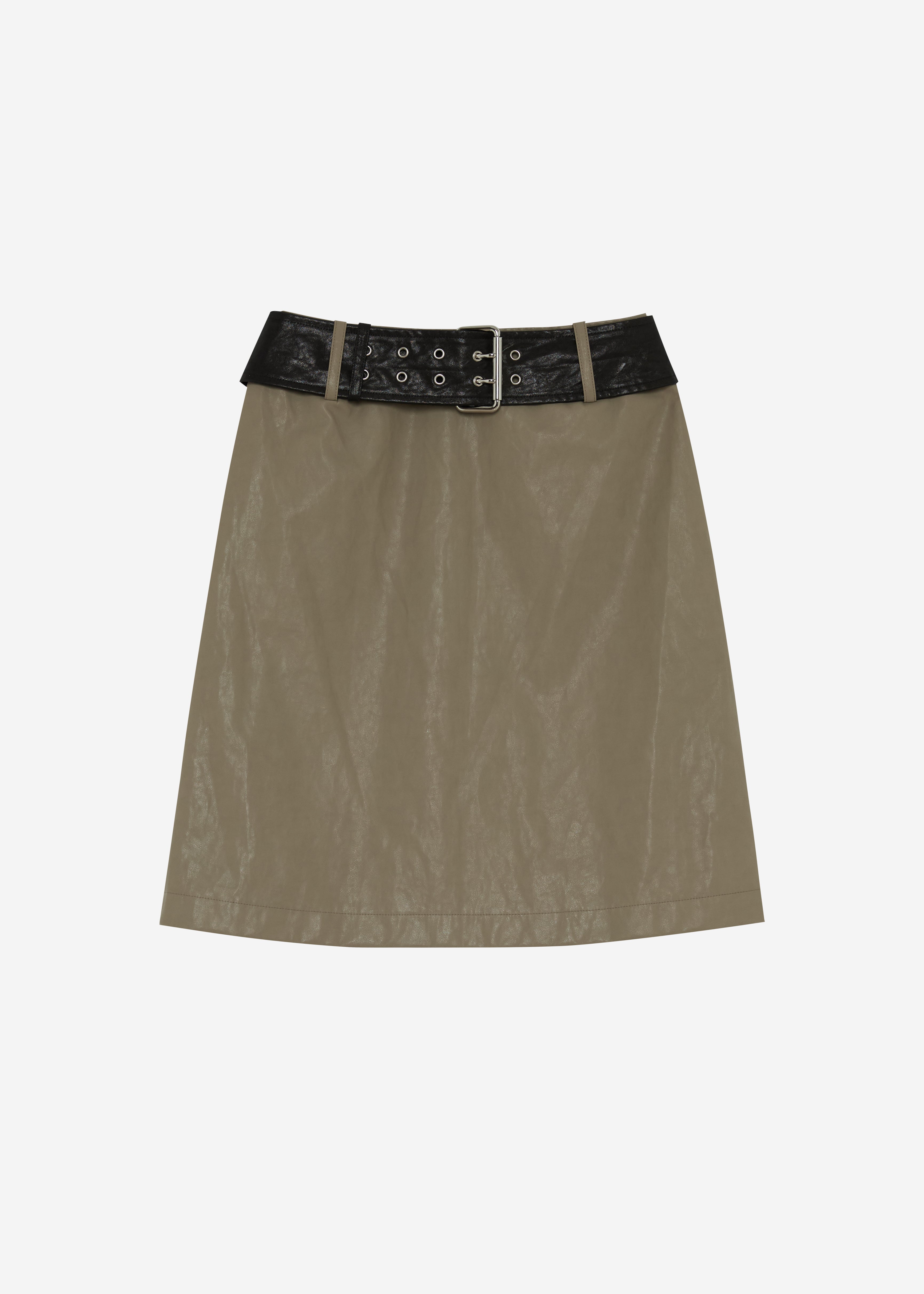 Mid Waist Belted Knee Skirt