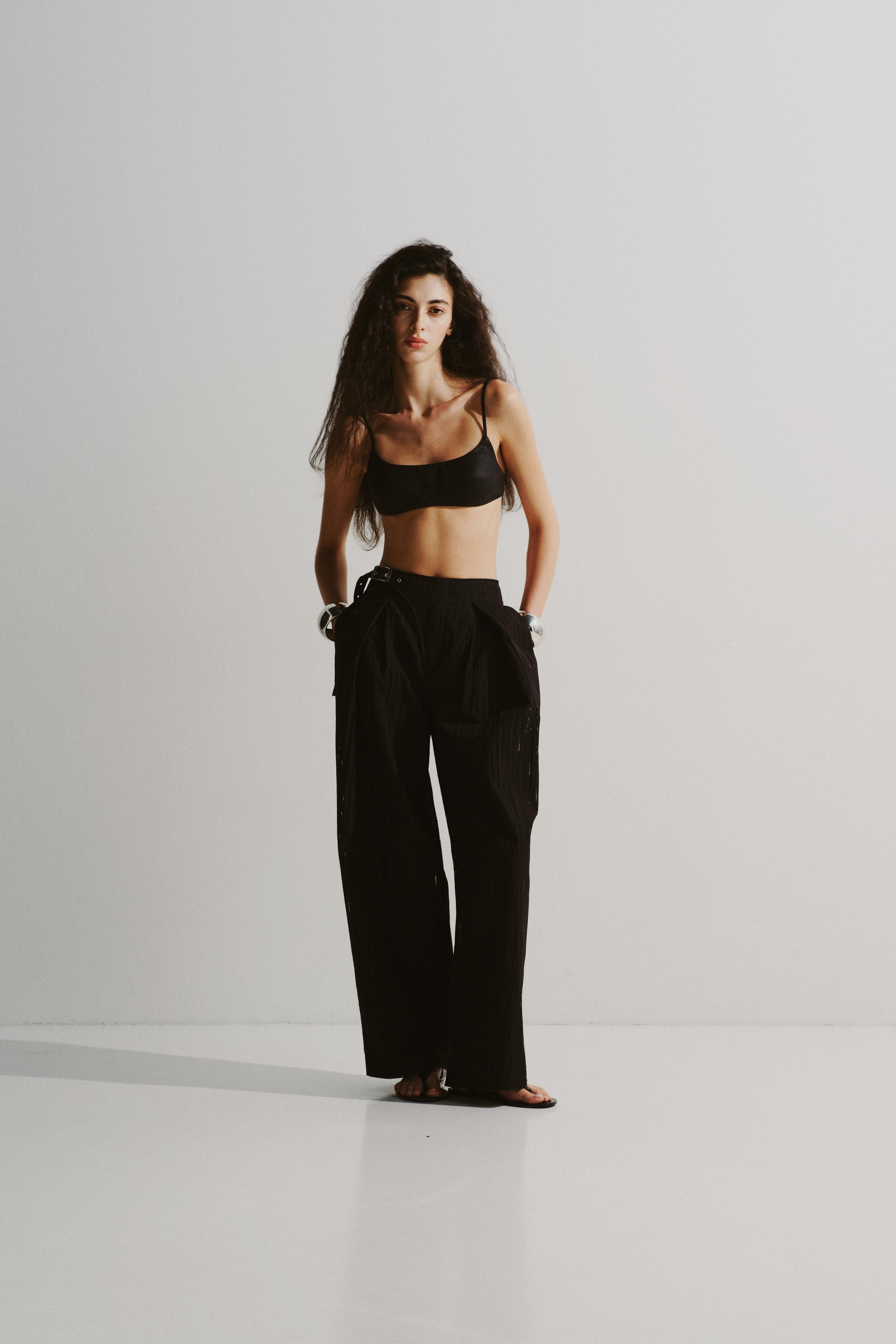 Strap-Detail Pleated Trousers