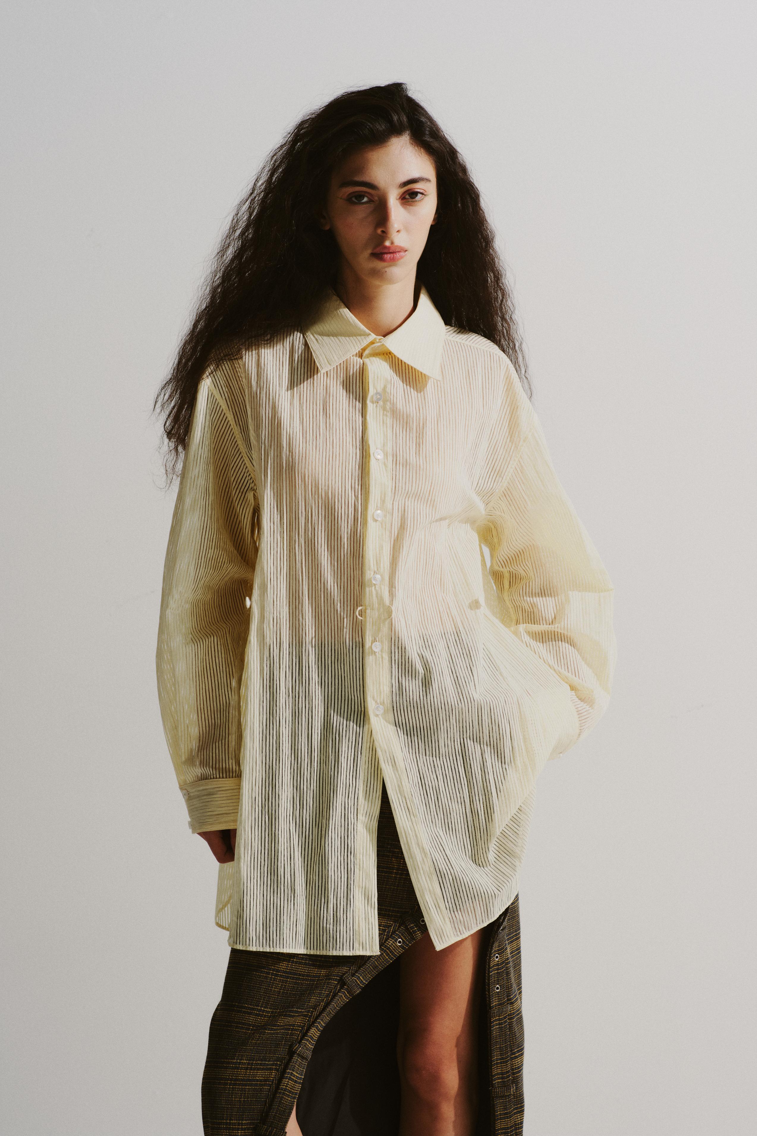 Draped-Waist Striped Shirt