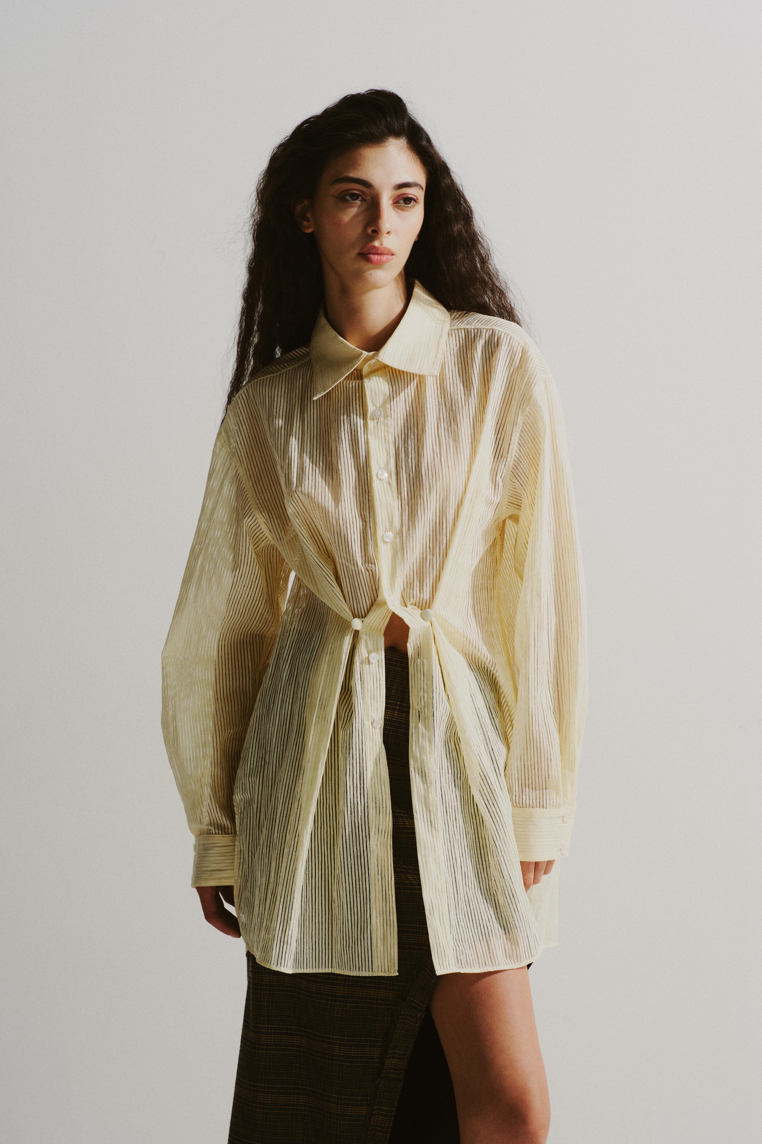 Draped-Waist Striped Shirt