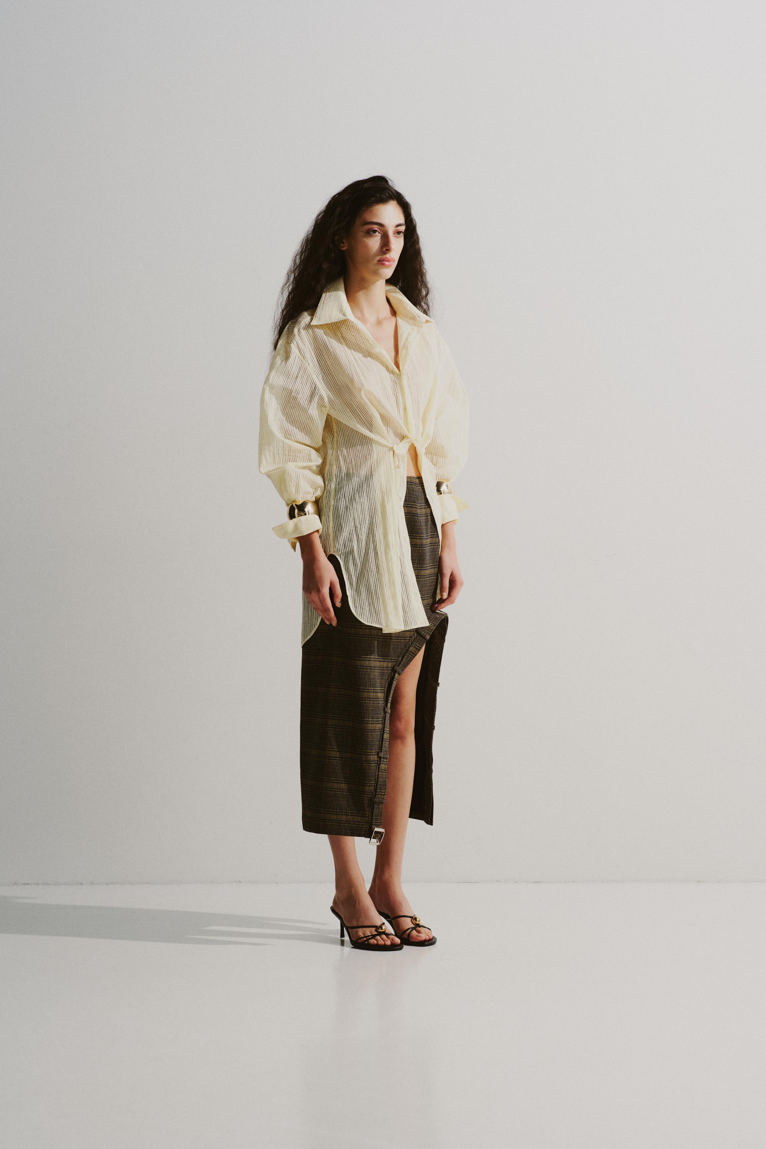 Draped-Waist Striped Shirt