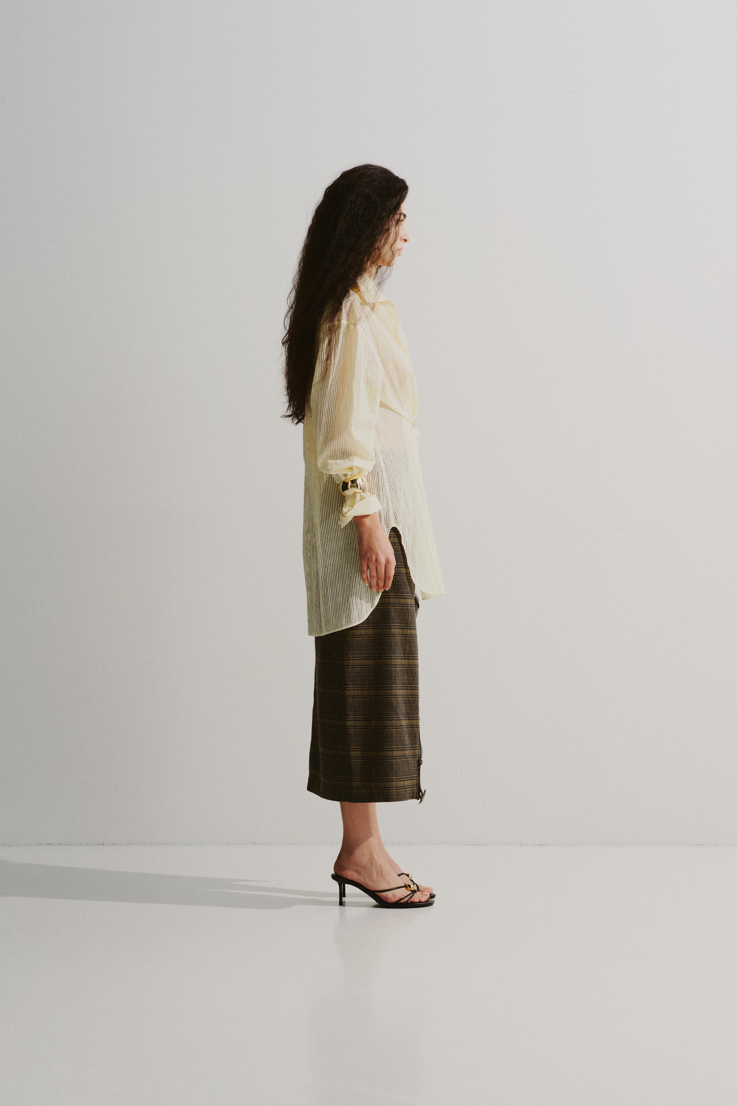 Draped-Waist Striped Shirt