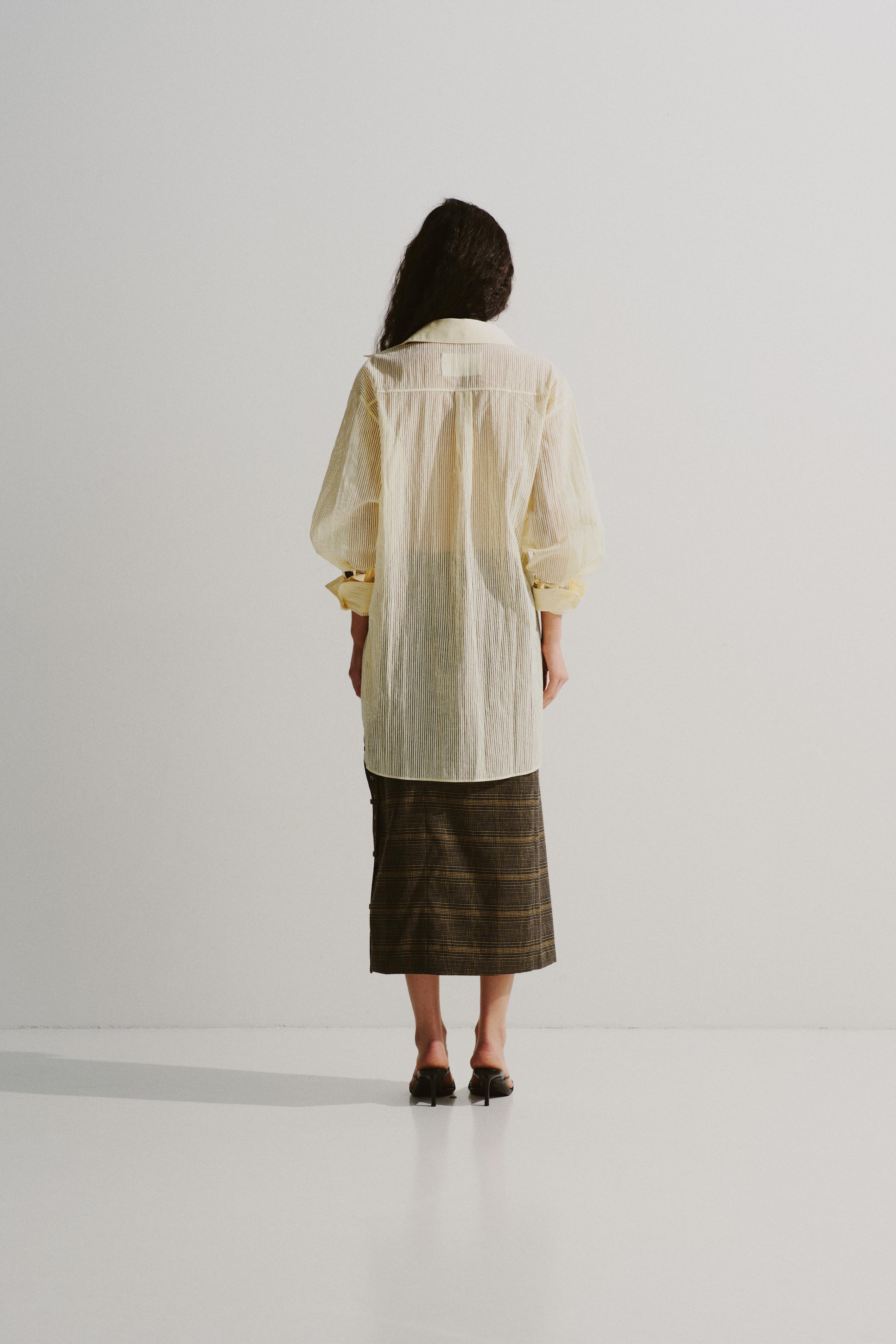 Draped-Waist Striped Shirt