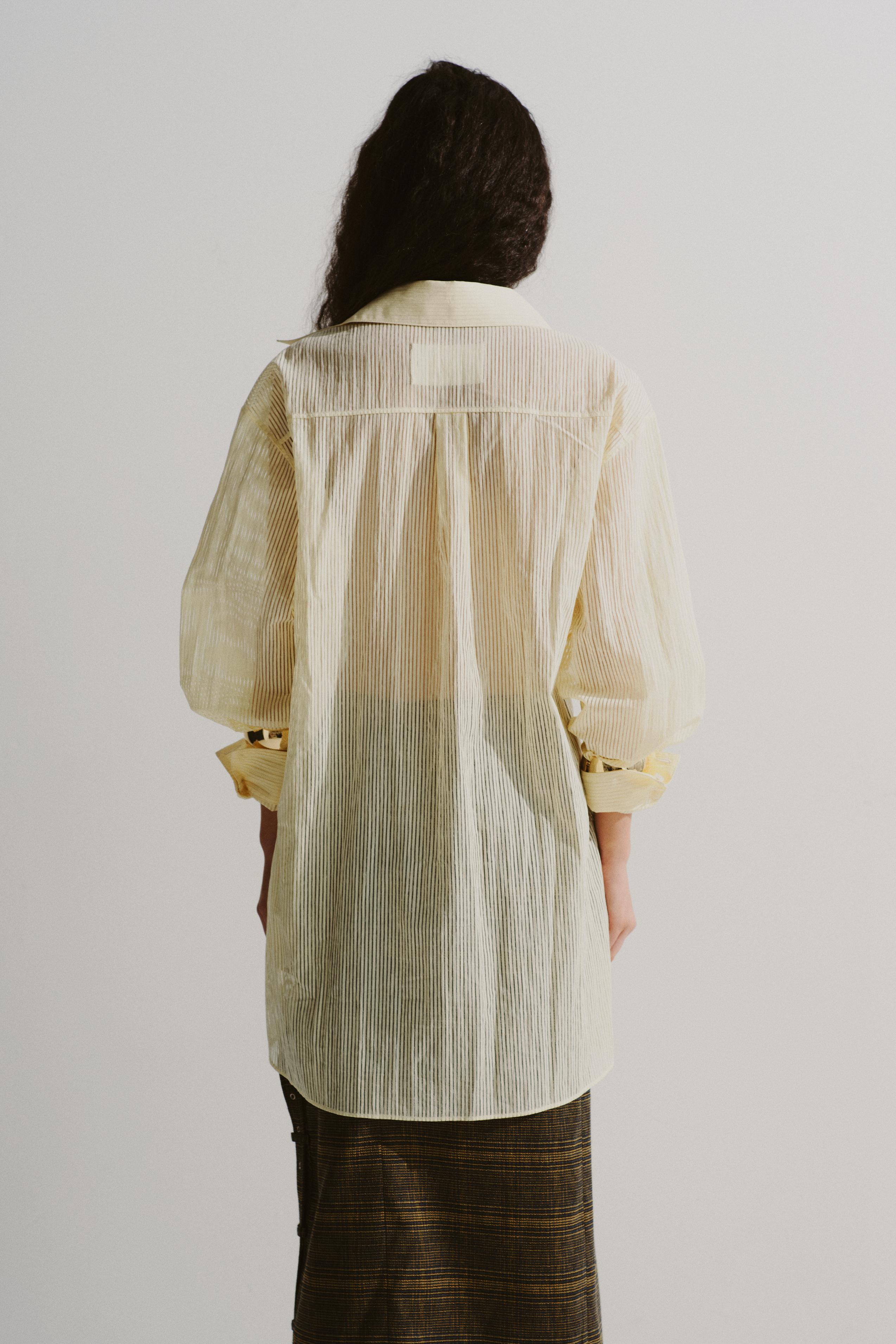 Draped-Waist Striped Shirt