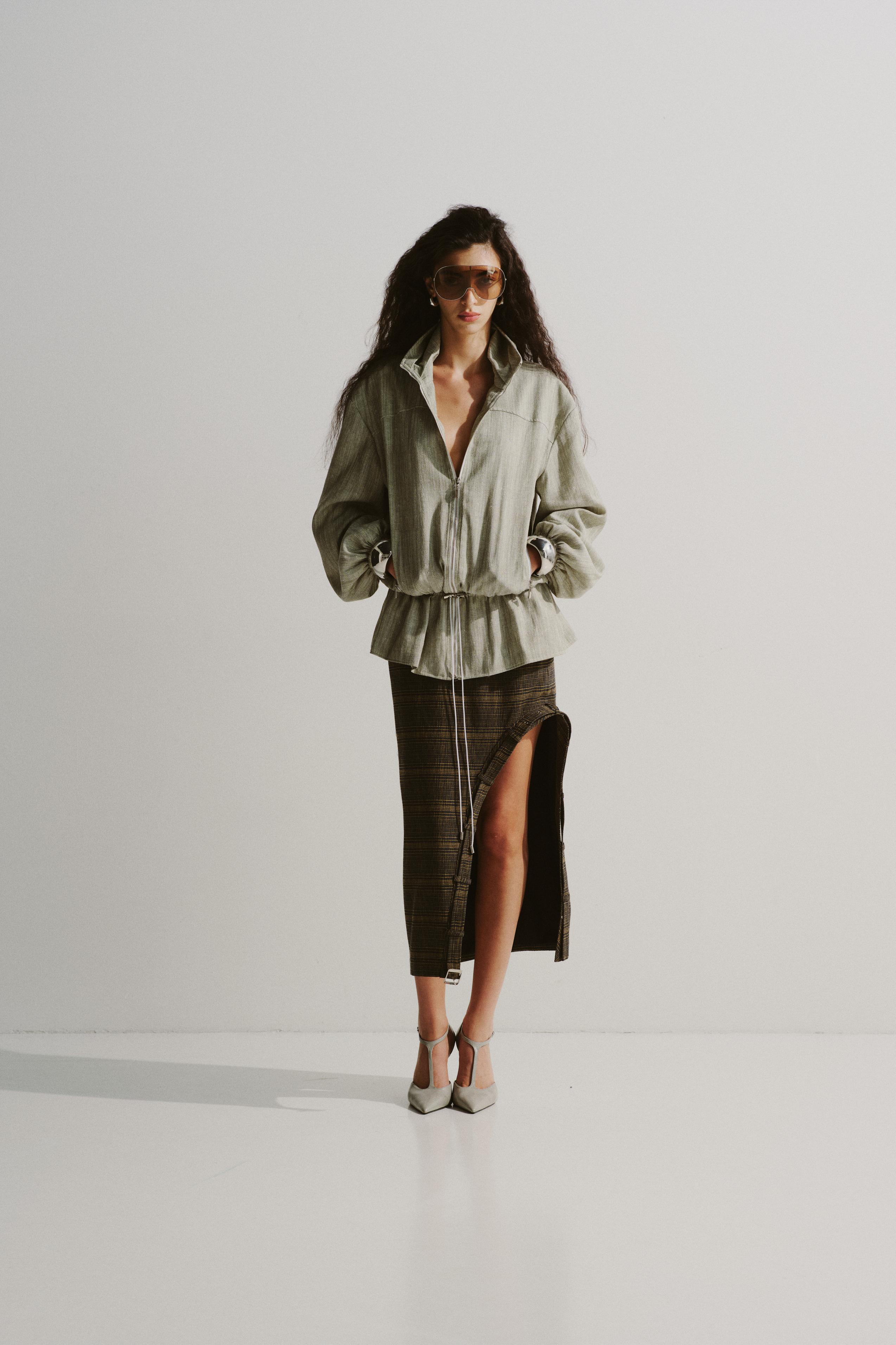 Funnel-Collar Drawstring Jacket