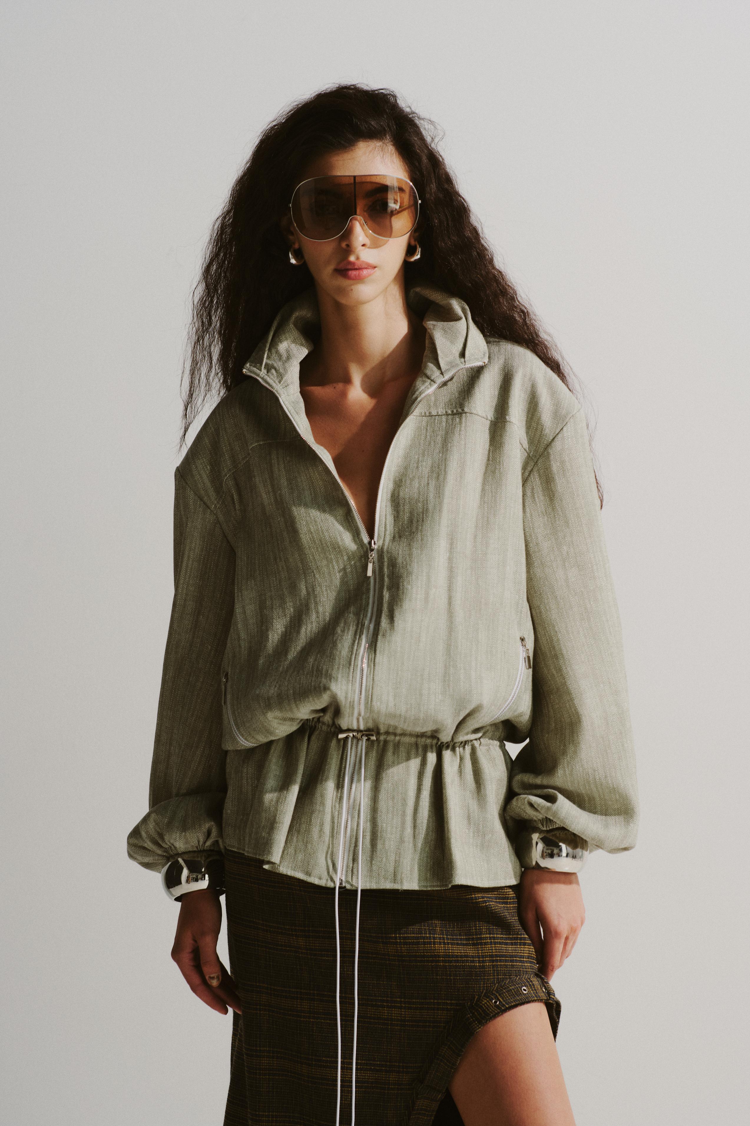 Funnel-Collar Drawstring Jacket