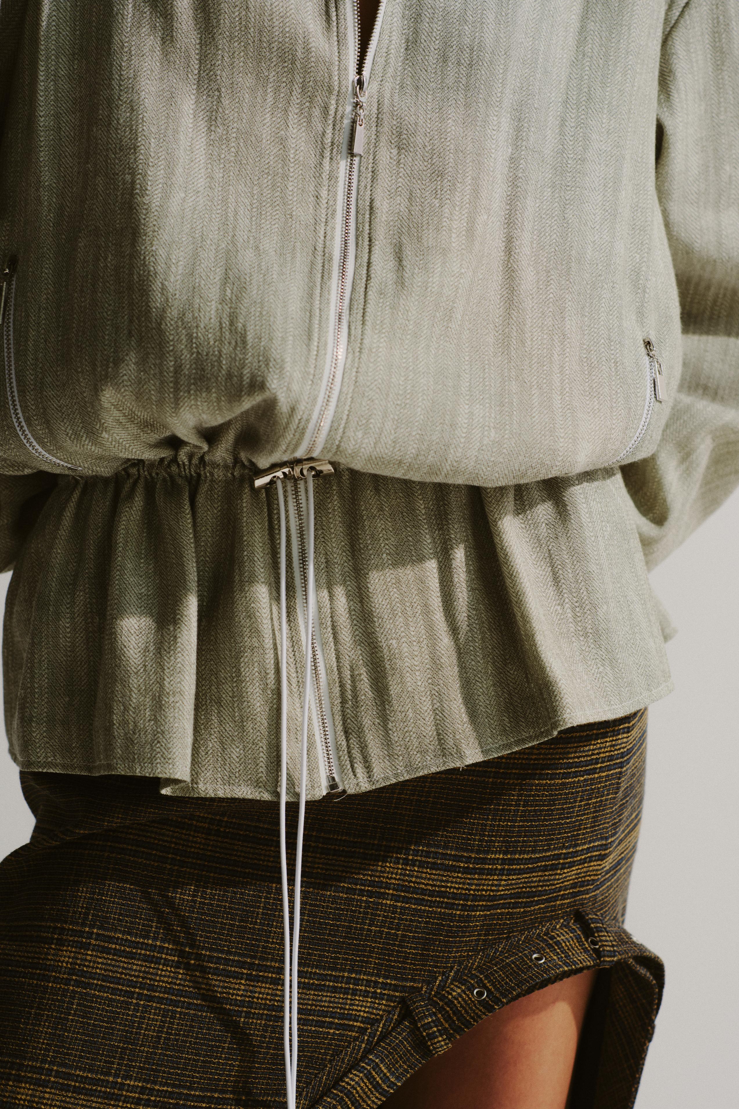 Funnel-Collar Drawstring Jacket