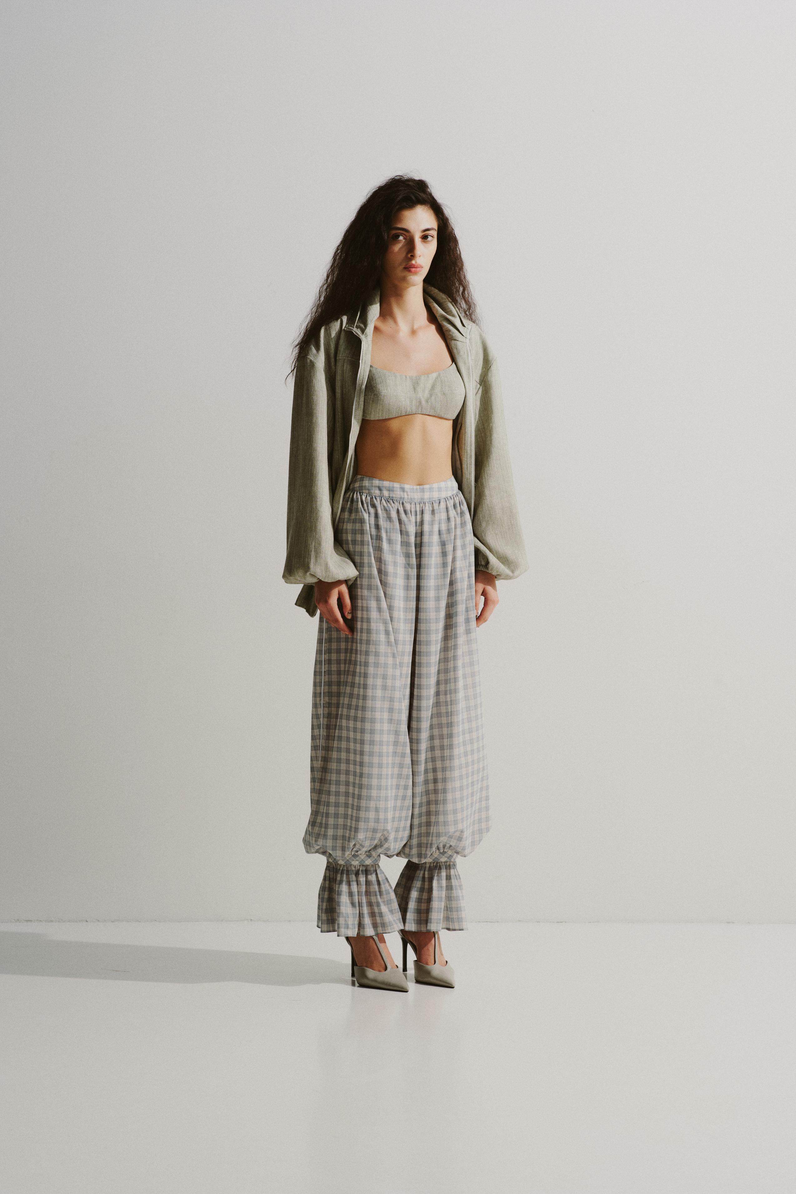 Gingham Balloon Ruffle Pants