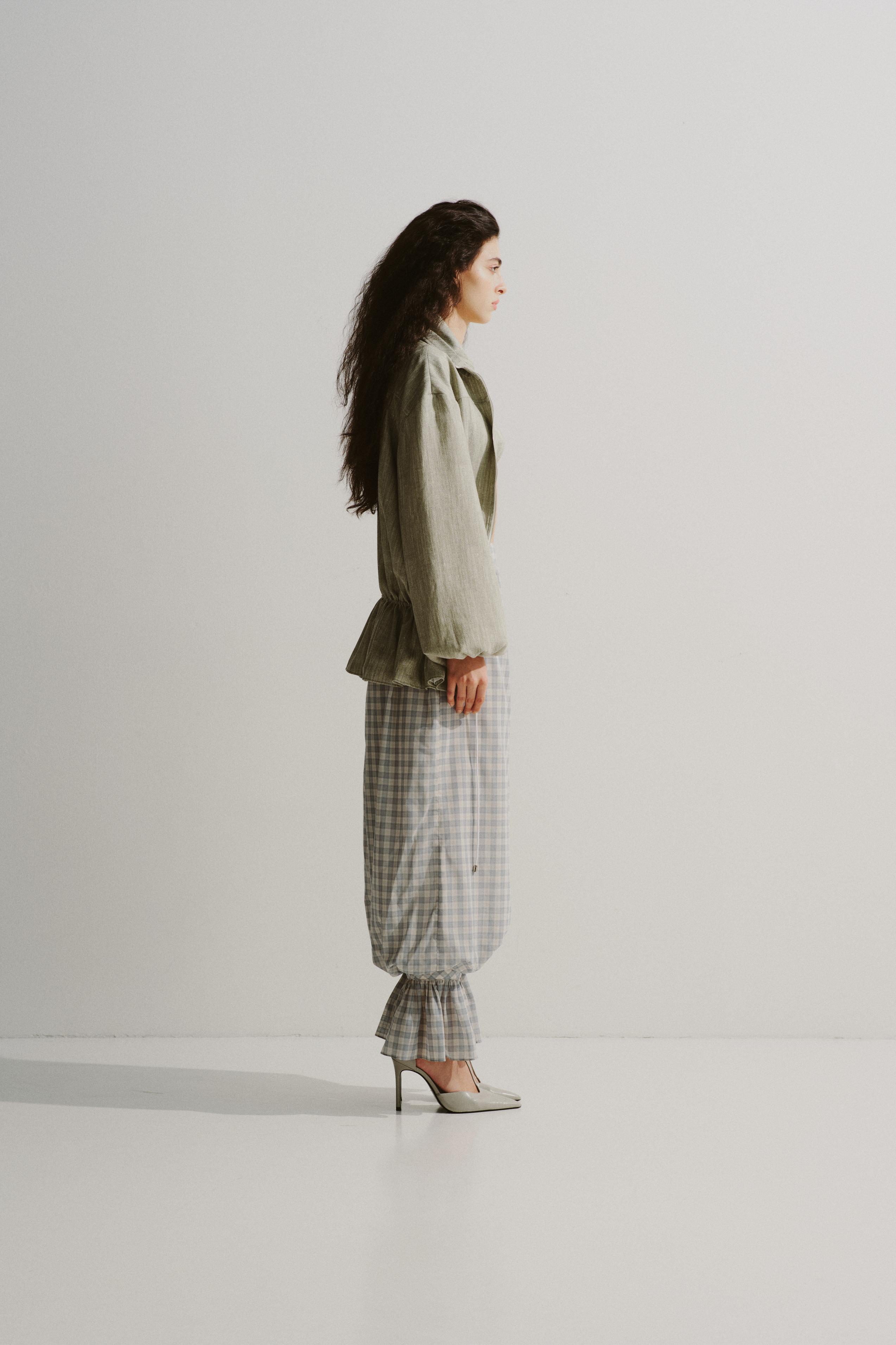 Gingham Balloon Ruffle Pants