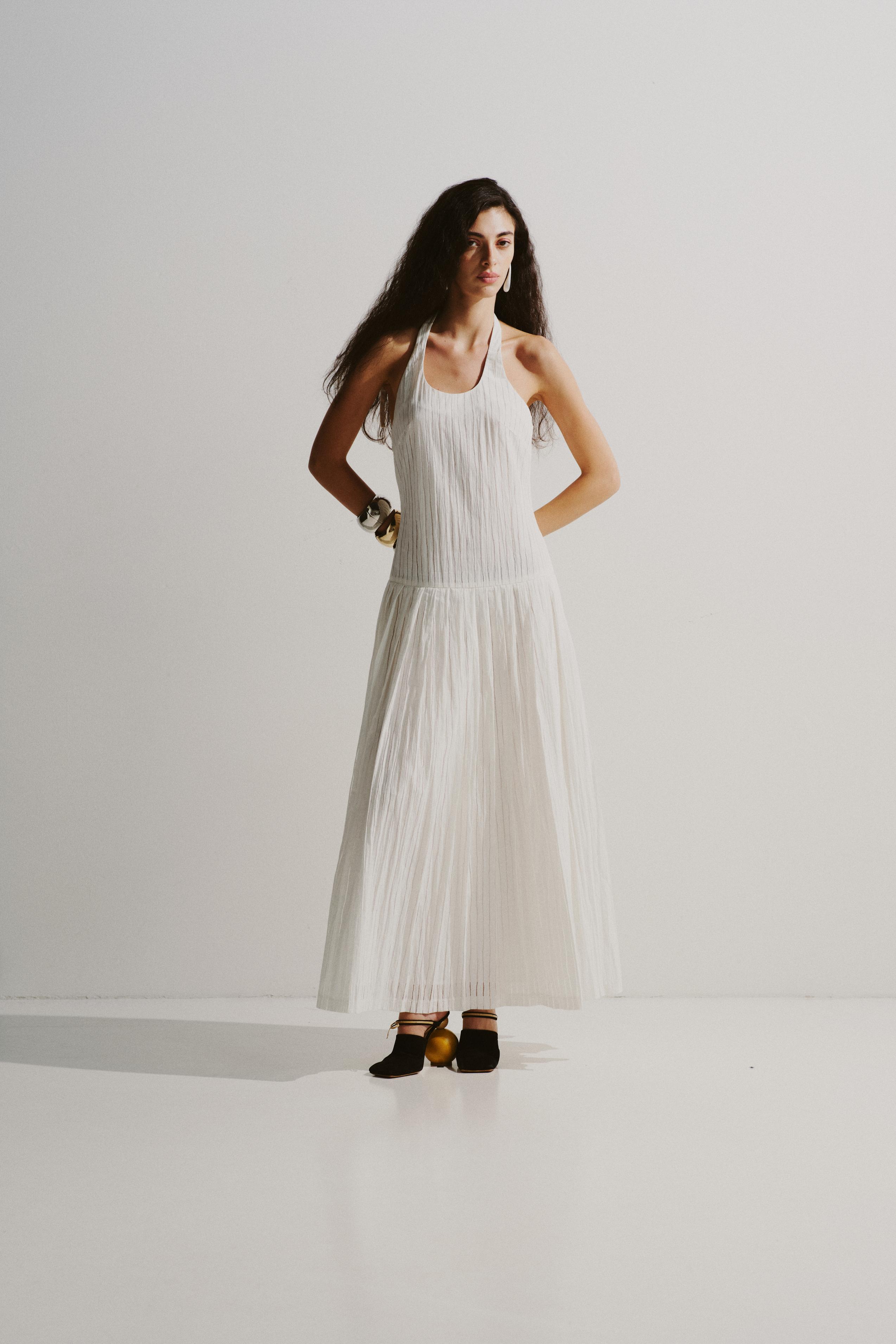 Pleated Halter Midi Dress