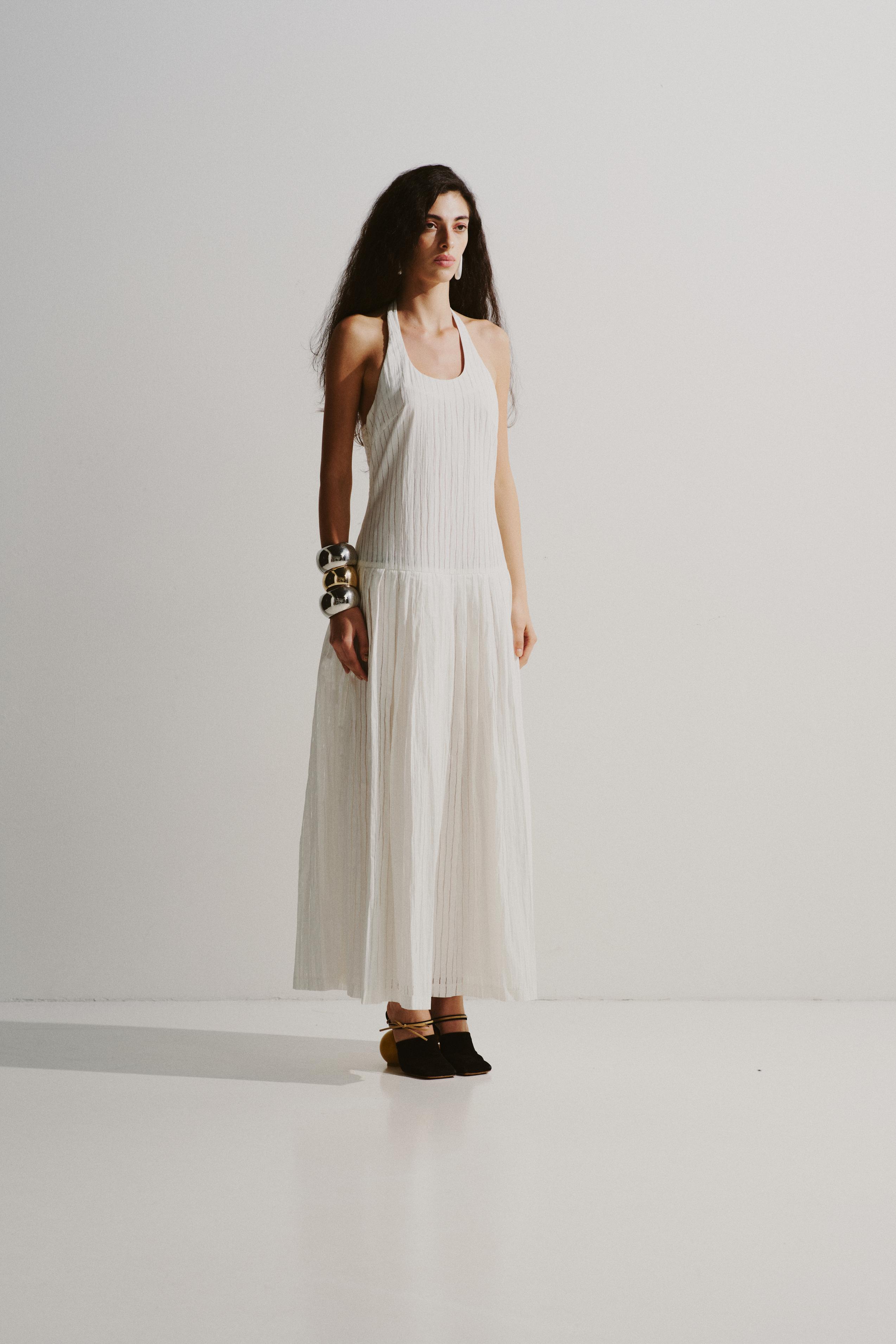 Pleated Halter Midi Dress