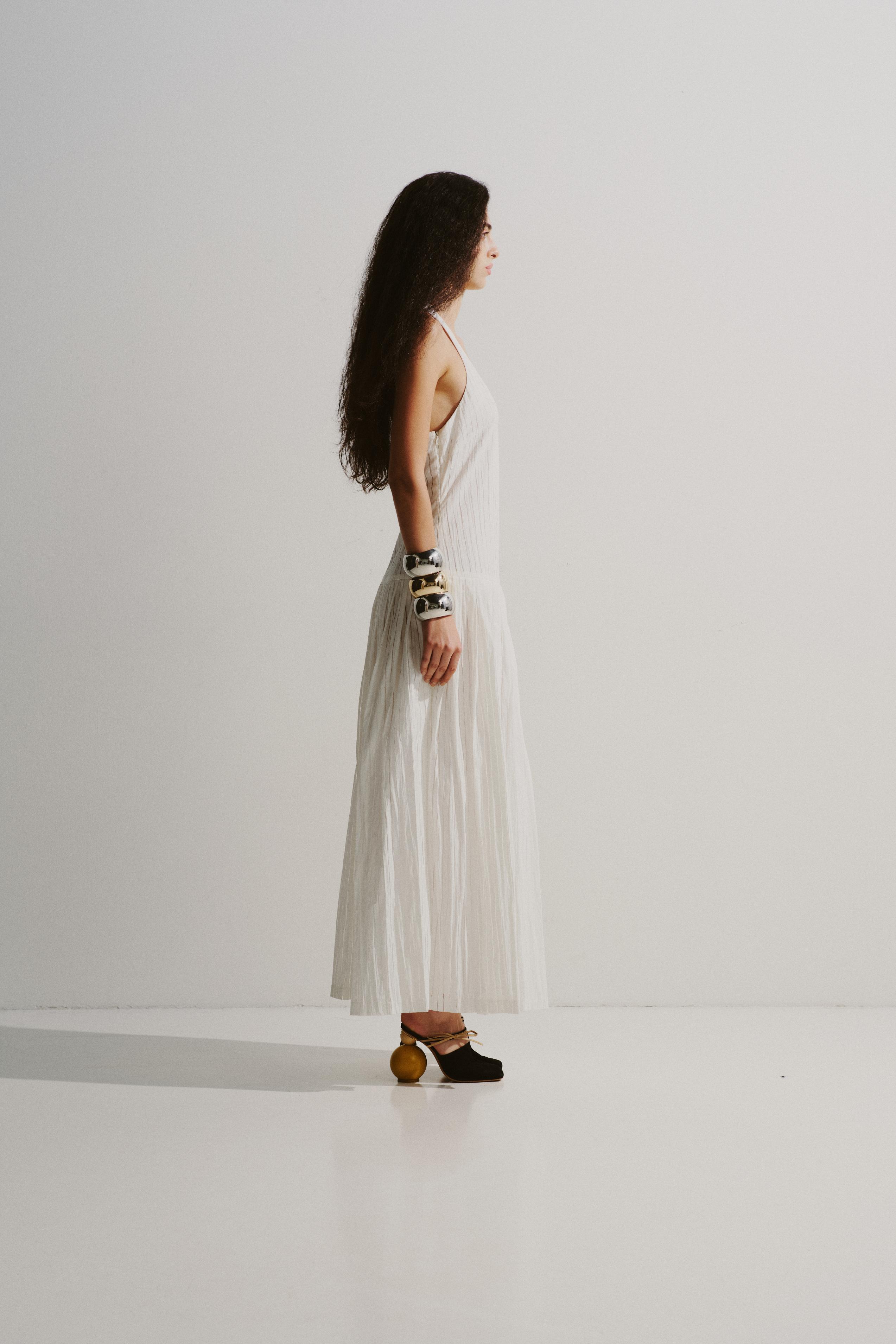 Pleated Halter Midi Dress