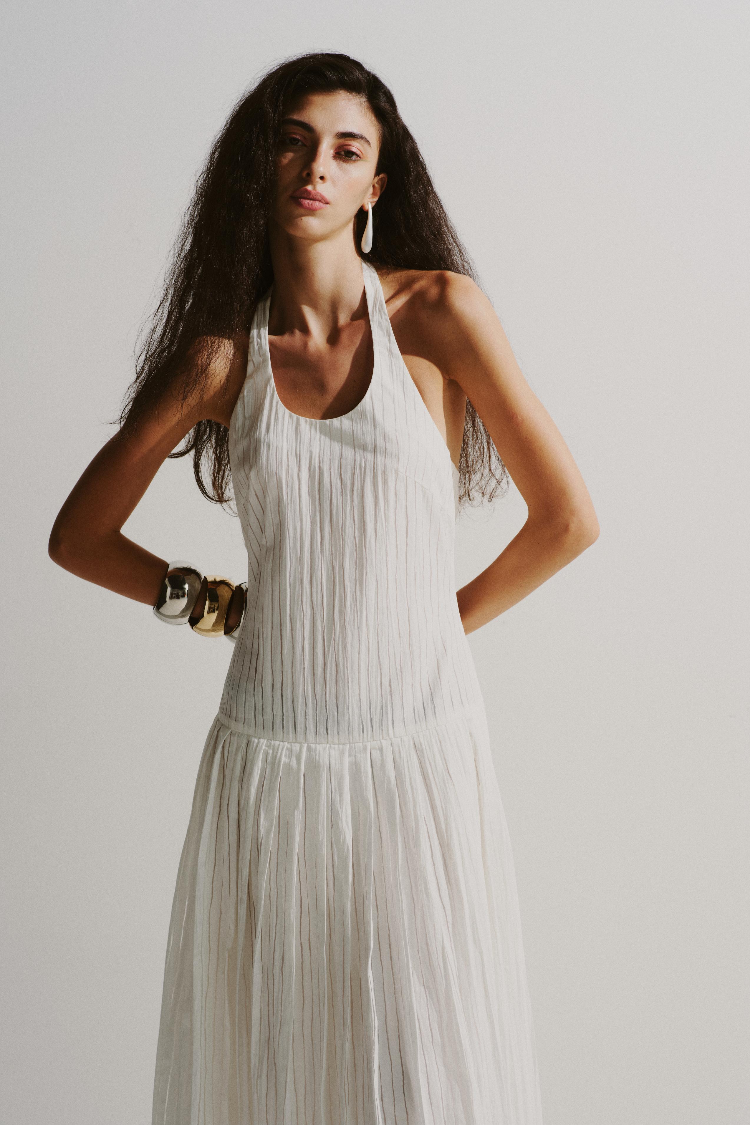 Pleated Halter Midi Dress