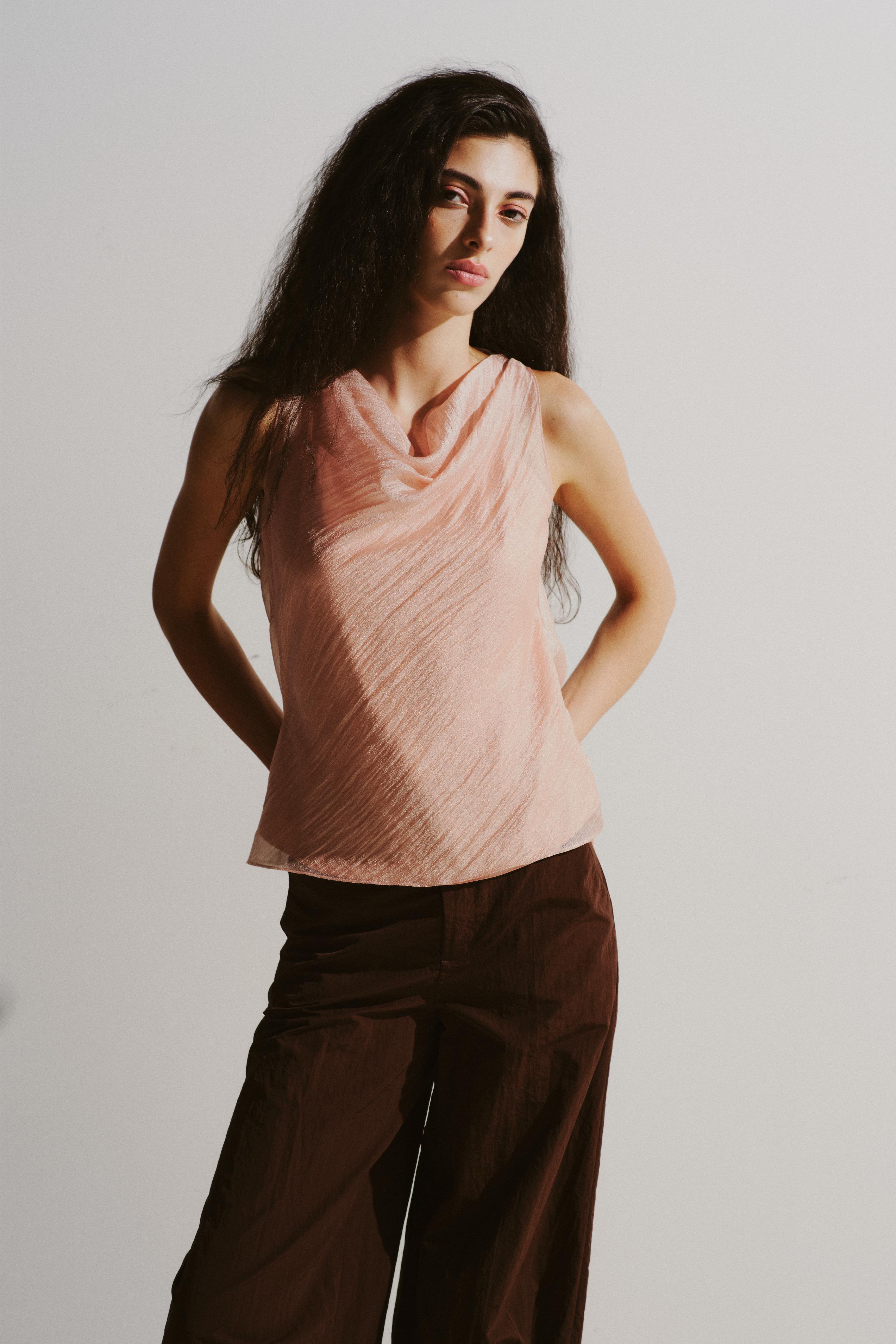 Blush Draped Cowl Neck Top