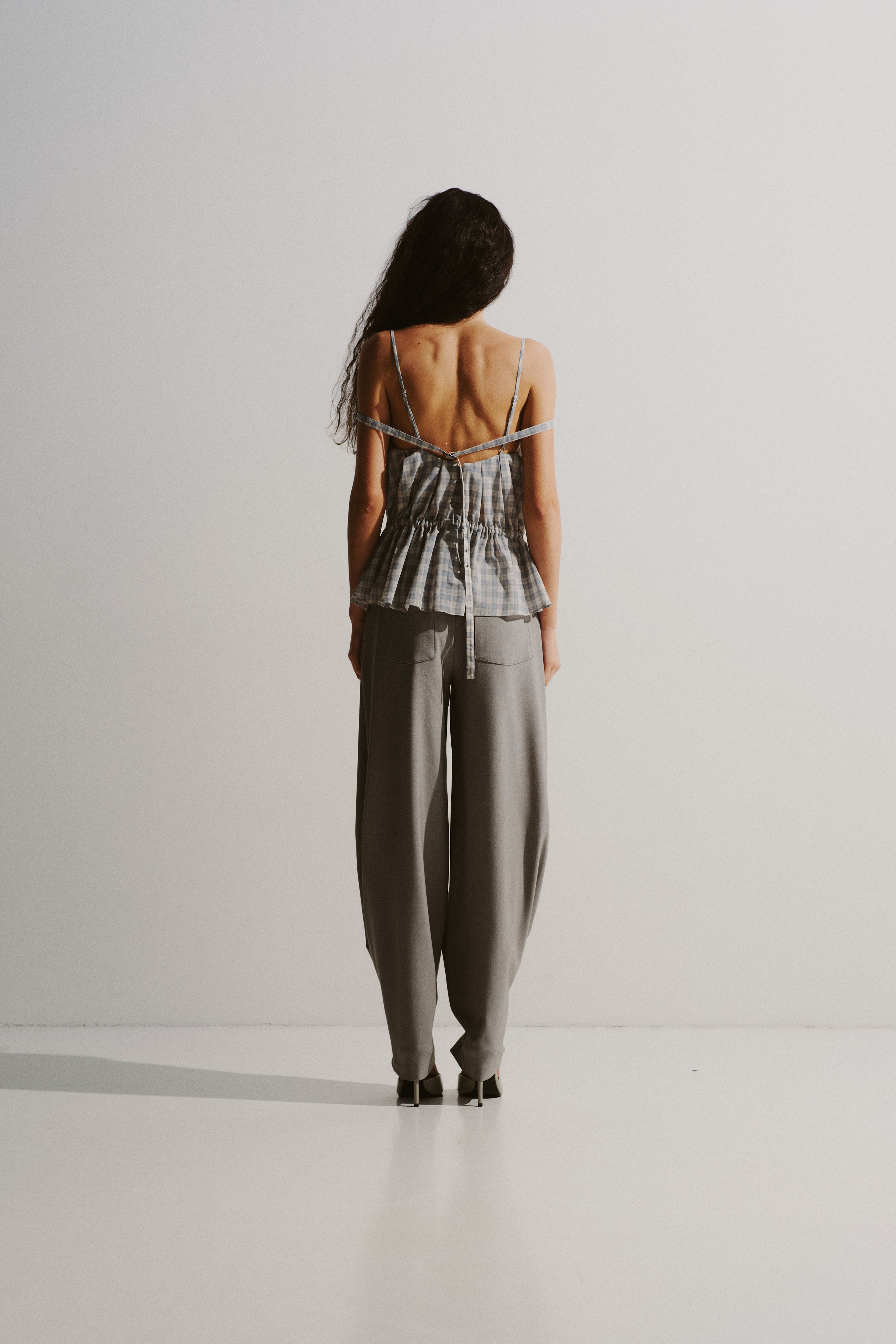 Gingham Drawstring Peplum Top