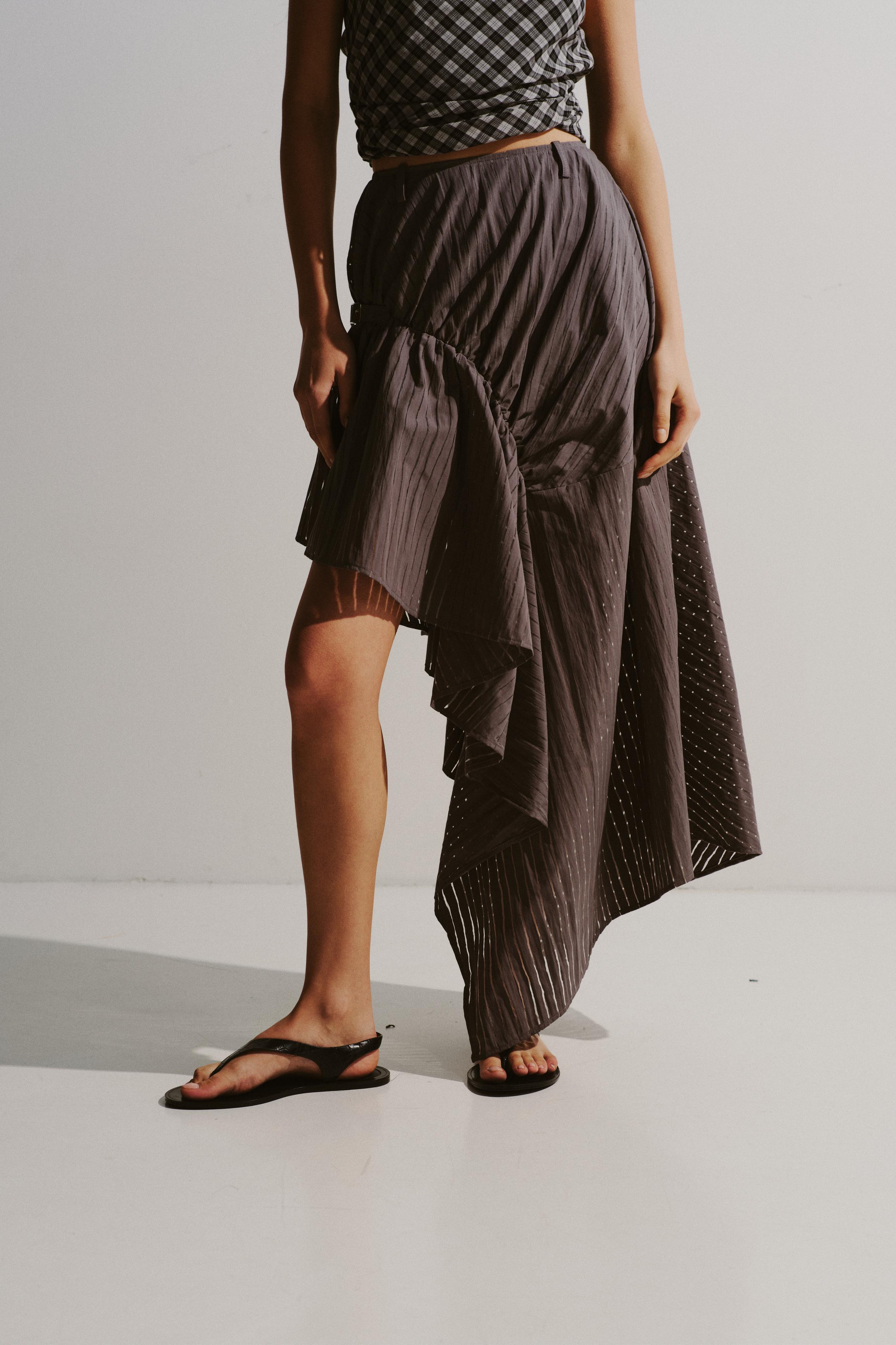 Asymmetric Pinstripe Skirt
