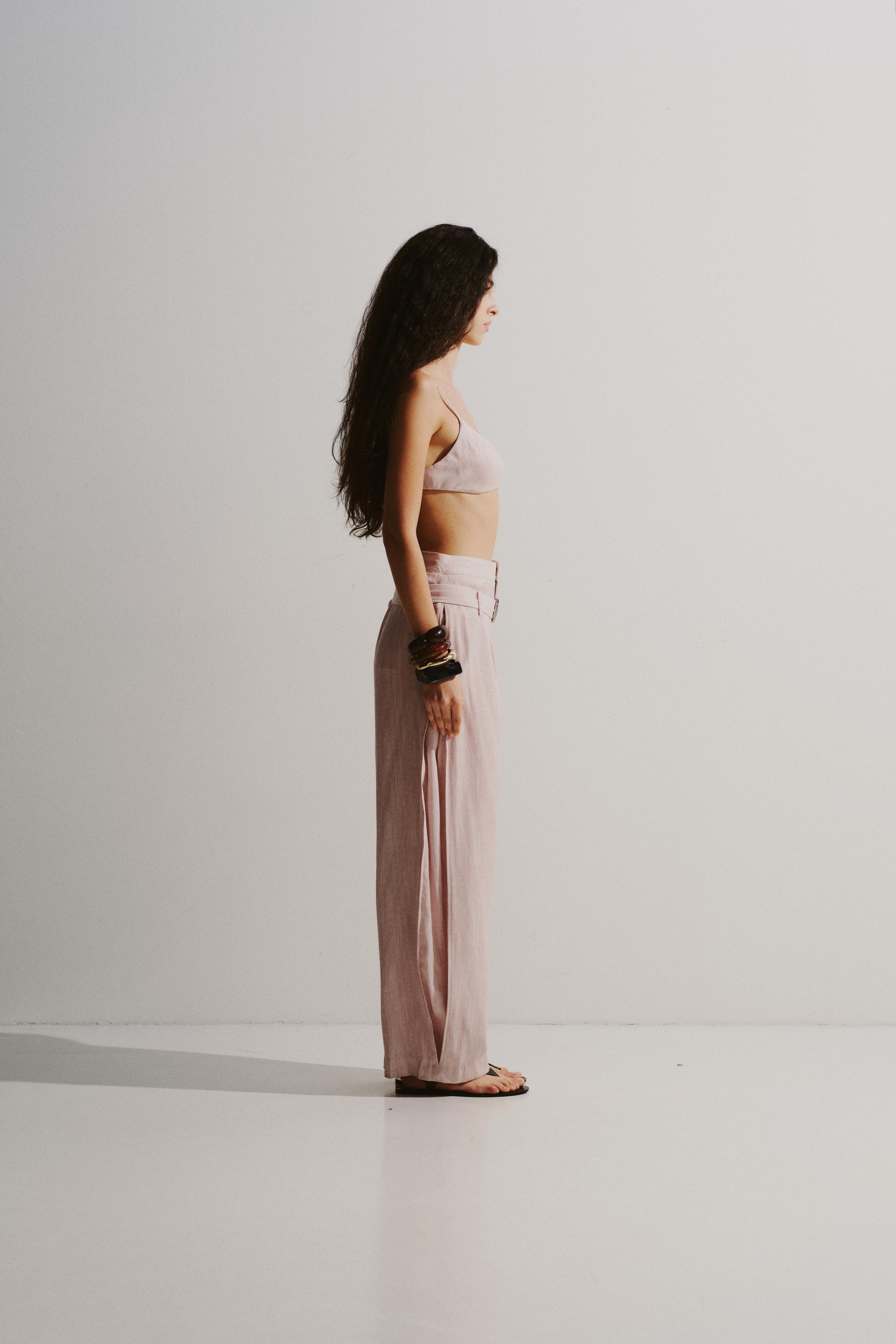 Hip-Belt Linen Trousers