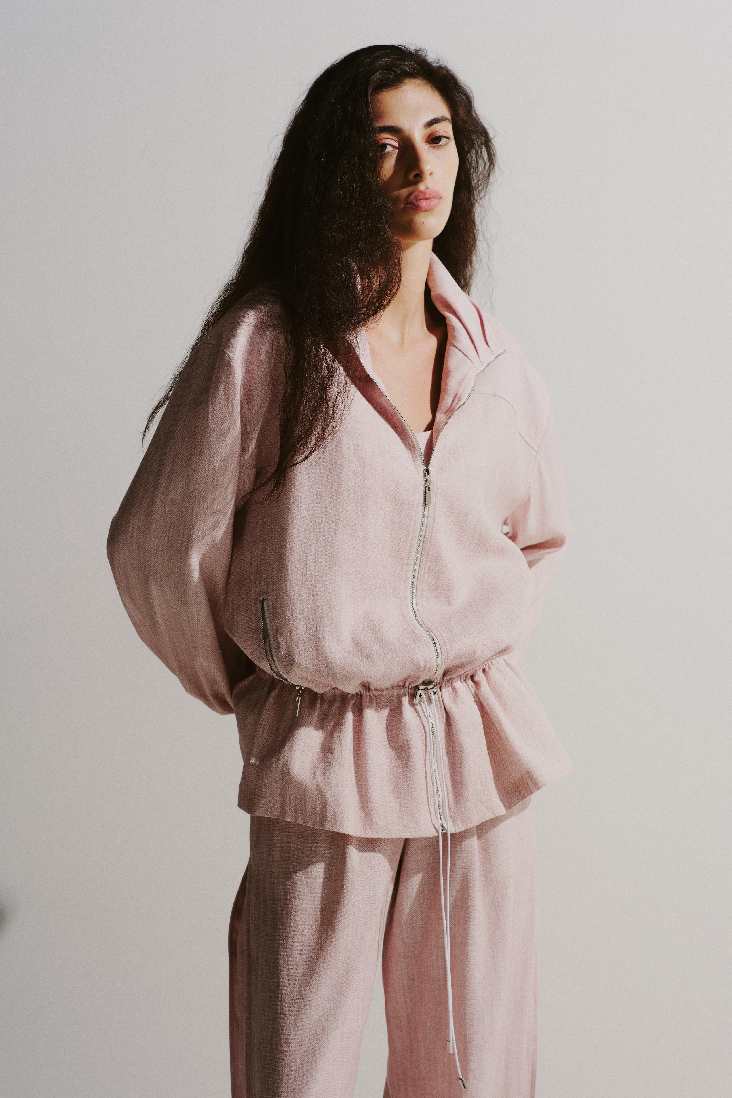 Funnel-Collar Drawstring Jacket